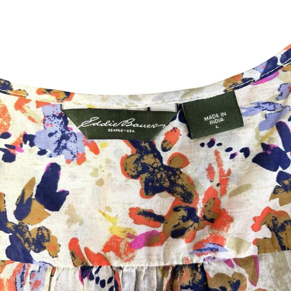 Eddie Bauer Abstract Floral Sleeveless Blouse Top Women's Large Summer Spring - Picture 5 of 7